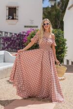 Сукня максі в підлогу білий горох на пудрі