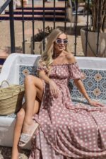 Сукня максі в підлогу білий горох на пудрі