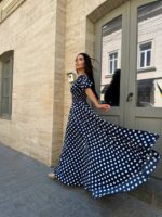 Сукня максі в підлогу білий горох на синьому