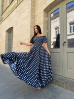Сукня максі в підлогу білий горох на синьому