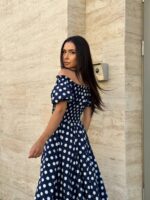 Сукня максі в підлогу білий горох на синьому