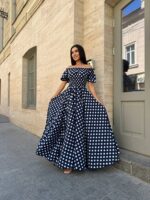 Сукня максі в підлогу білий горох на синьому