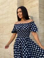 Сукня максі в підлогу білий горох на синьому