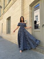 Сукня максі в підлогу білий горох на синьому
