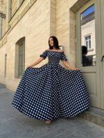 Сукня максі в підлогу білий горох на синьому