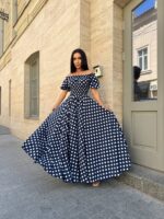 Сукня максі в підлогу білий горох на синьому