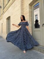 Сукня максі в підлогу білий горох на синьому