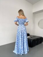Сукня максі в підлогу блакитне у білу квітку