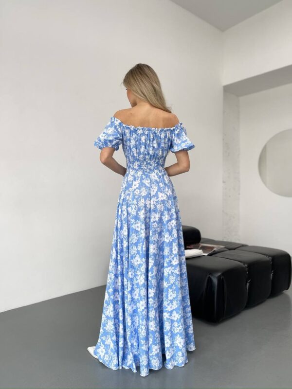 Сукня максі в підлогу блакитне у білу квітку