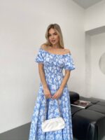 Сукня максі в підлогу блакитне у білу квітку