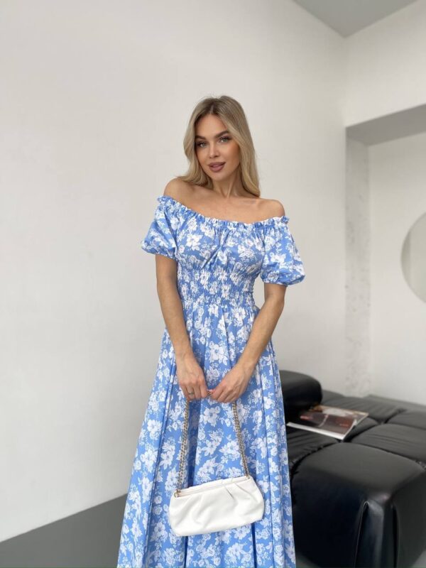 Сукня максі в підлогу блакитне у білу квітку