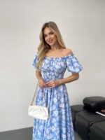 Сукня максі в підлогу блакитне у білу квітку