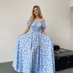 Сукня максі в підлогу блакитне у білу квітку