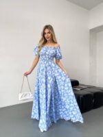 Сукня максі в підлогу блакитне у білу квітку