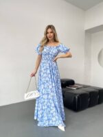 Сукня максі в підлогу блакитне у білу квітку
