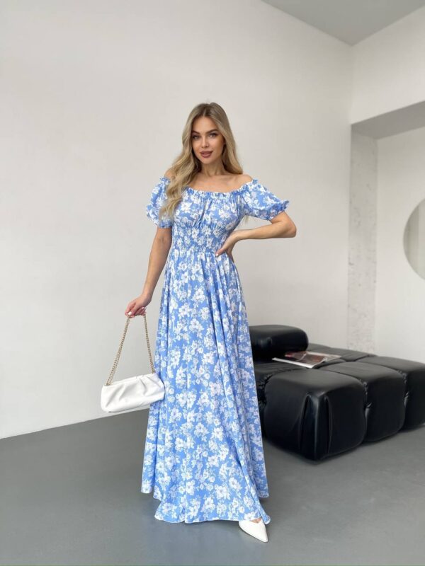 Сукня максі в підлогу блакитне у білу квітку