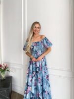 Сукня максі в підлогу блакитне у квітку