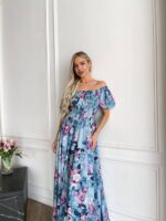 Сукня максі в підлогу блакитне у квітку