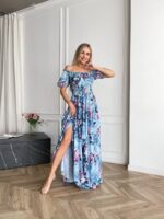 Сукня максі в підлогу блакитне у квітку