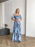 Сукня максі в підлогу блакитне у квітку