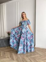 Сукня максі в підлогу блакитне у квітку