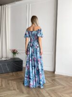 Сукня максі в підлогу блакитне у квітку