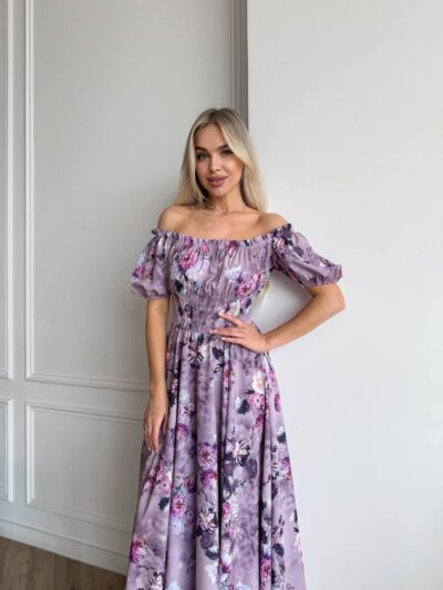 Сукня максі в підлогу бузкове квітку