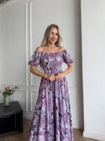 Сукня максі в підлогу бузкове квітку