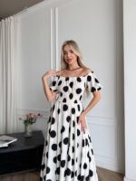 Сукня максі в підлогу чорний горох на білому