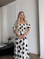 Сукня максі в підлогу чорний горох на білому