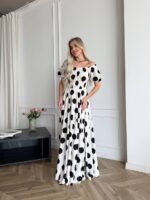 Сукня максі в підлогу чорний горох на білому