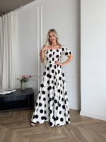 Сукня максі в підлогу чорний горох на білому