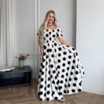 Сукня максі в підлогу чорний горох на білому