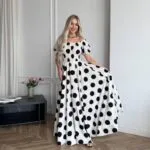 Сукня максі в підлогу чорний горох на білому