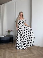 Сукня максі в підлогу чорний горох на білому