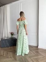 Сукня максі в підлогу м’ятного кольору у квітку