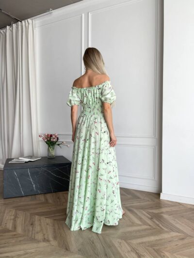 Сукня максі в підлогу м’ятного кольору у квітку