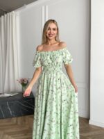 Сукня максі в підлогу м’ятного кольору у квітку