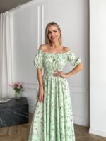 Сукня максі в підлогу м’ятного кольору у квітку