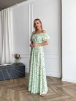 Сукня максі в підлогу м’ятного кольору у квітку