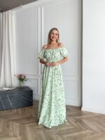 Сукня максі в підлогу м’ятного кольору у квітку