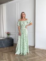 Сукня максі в підлогу м’ятного кольору у квітку
