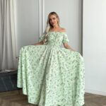 Сукня максі в підлогу м’ятного кольору у квітку