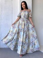 Сукня максі в підлогу пудрове у квітку