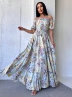 Сукня максі в підлогу пудрове у квітку