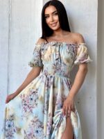 Сукня максі в підлогу пудрове у квітку