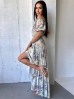 Сукня максі в підлогу пудрове у квітку