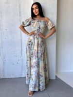 Сукня максі в підлогу пудрове у квітку