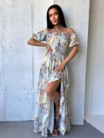 Сукня максі в підлогу пудрове у квітку