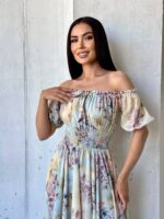 Сукня максі в підлогу пудрове у квітку